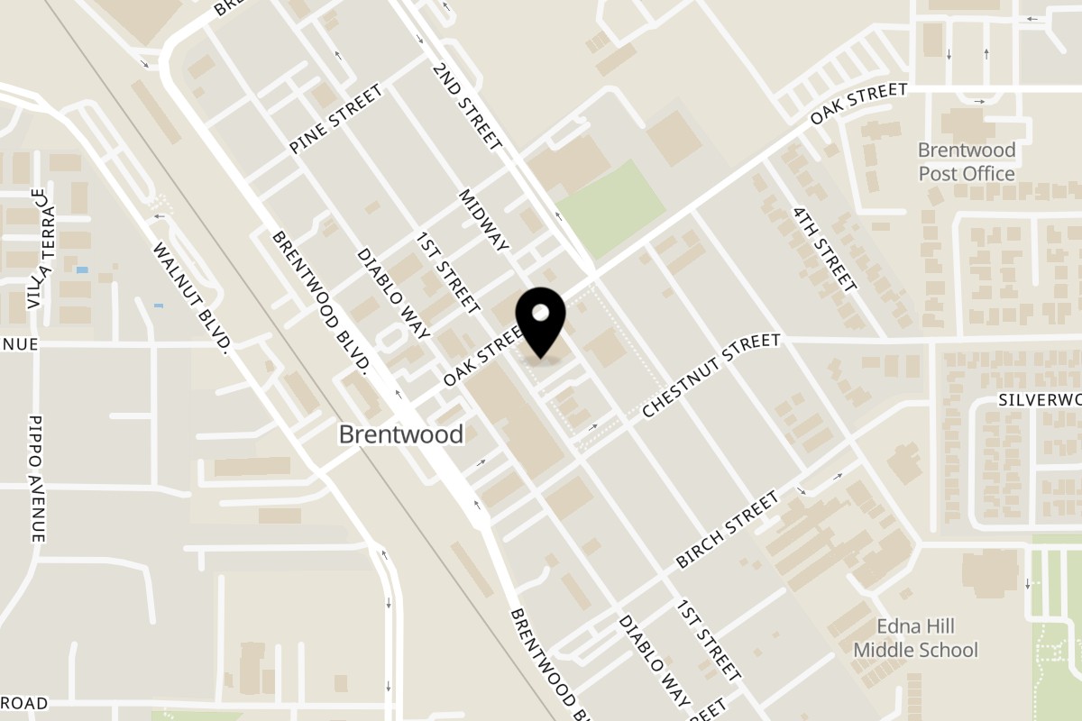 Map showing the location of La Fuente Mexican Restaurant & Blue Iguana Bar on 642 1st St in Brentwood